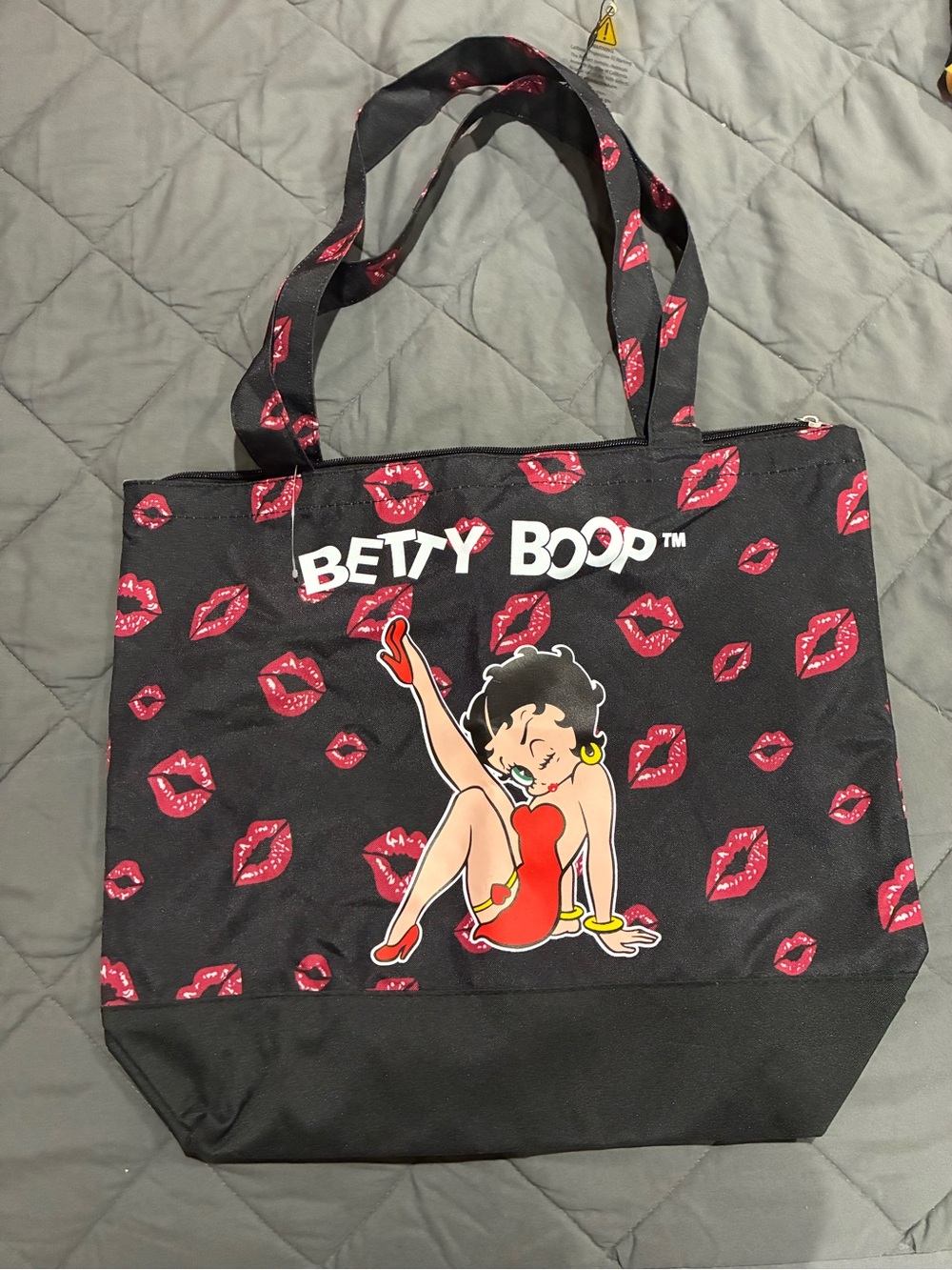 Betty Boop Black Tote with Red Lip Print and Character